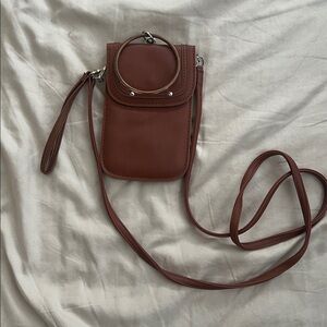 Brown Leather Crossbody Bag with Ring Handle